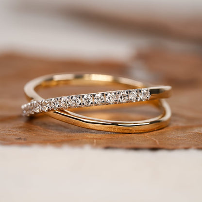 14K Gold Round Lab Grown Diamond Crossover Ring