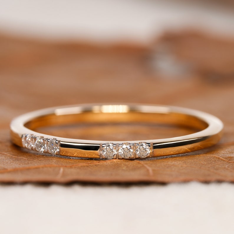 Lab Diamond Wedding Band 14K Gold, Minimal Pave Stacking Ring