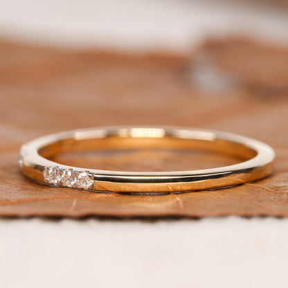 Lab Diamond Wedding Band 14K Gold, Minimal Pave Stacking Ring