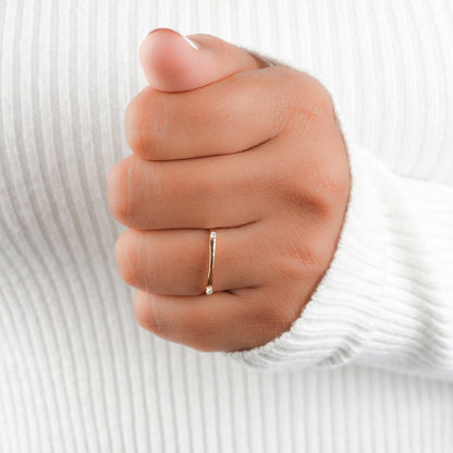 14K Yellow Gold Lab Diamond Open Ring, Minimalist Wedding Band