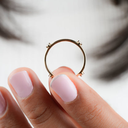 14K Yellow Gold Lab Diamond Open Ring, Minimalist Wedding Band