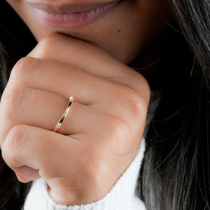 14K Yellow Gold Lab Diamond Open Ring, Minimalist Wedding Band