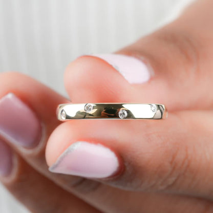 Lab Diamond Bezel Band Ring 14K Gold, Minimal Wedding Band