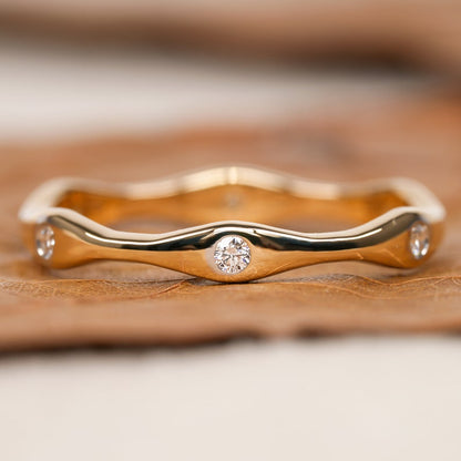 14K Gold Wave Bezel Lab Grown Diamond Wedding & Stacking Band