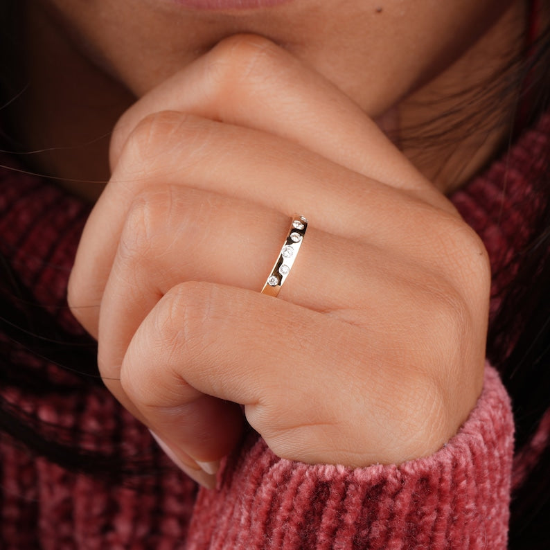 14K Gold Flush Set Round Lab Diamond Stacking Ring