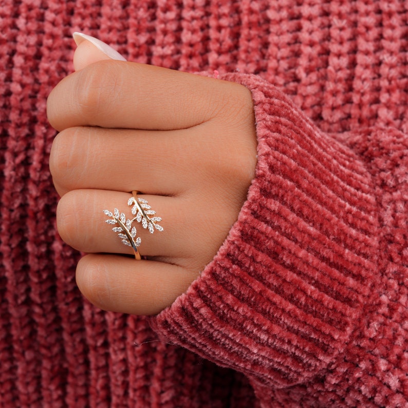 Nature Inspired Vine Ring for Women, Lab Diamond Leaf Ring