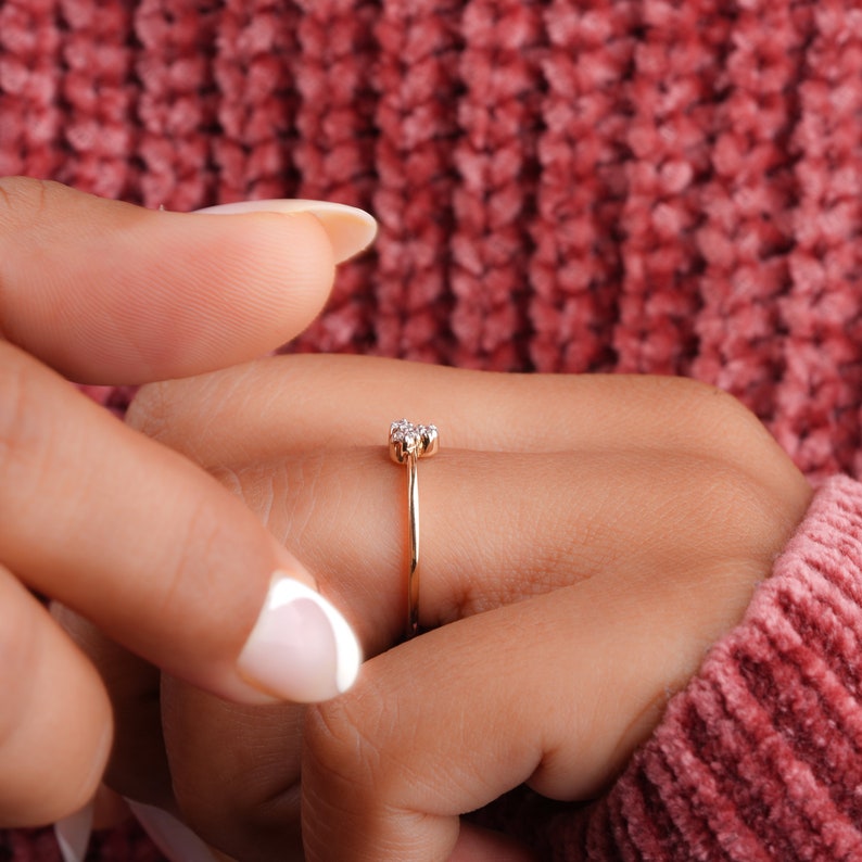 14K Gold Lab Grown Diamond Triangle Pave Stacking Ring
