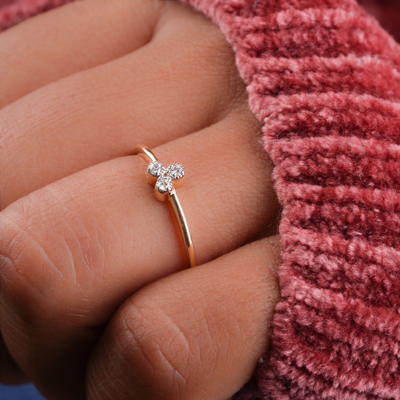 14K Gold Lab Grown Diamond Triangle Pave Stacking Ring