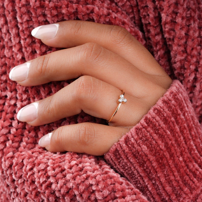 14K Gold Lab Grown Diamond Triangle Pave Stacking Ring
