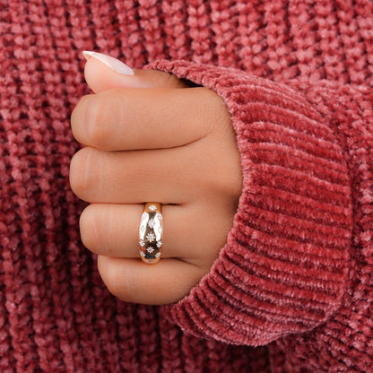 Lab Diamond Starburst Dome Ring – 14K Gold Celestial Band