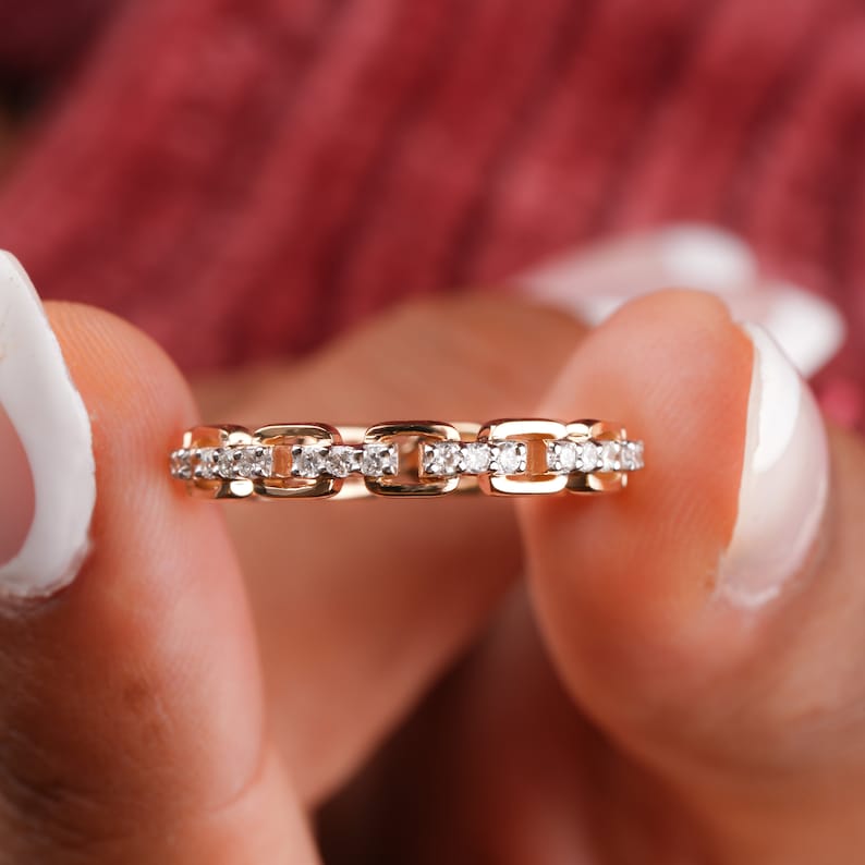 14K Gold Lab Grown Diamond Open Link Chain Ring