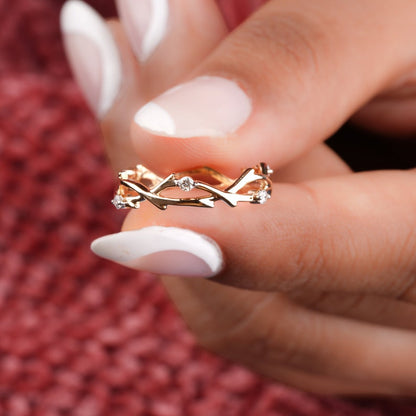 Art Deco Lab Grown Diamond Twig Engagement & Wedding Band