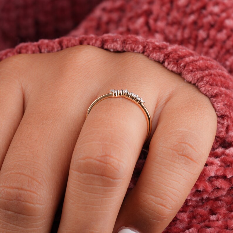 14K Gold Lab Grown Diamond Minimalist Cluster Wedding Ring