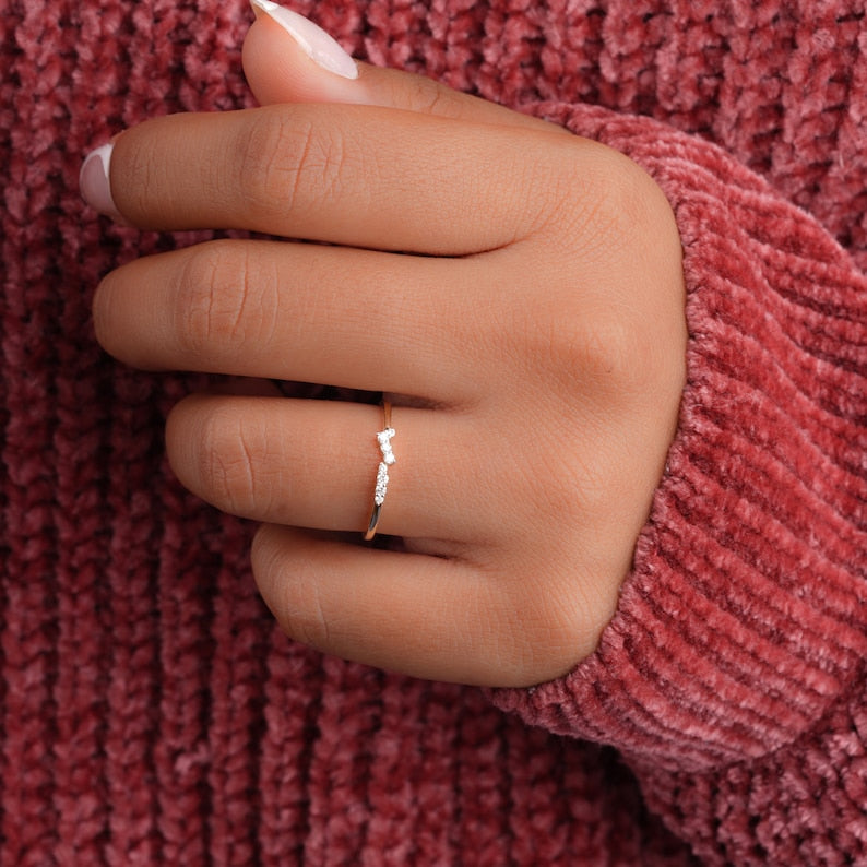 14K Gold Lab Grown Diamond Minimalist Cluster Wedding Ring