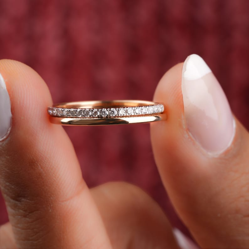 14K Gold Minimalist Lab Grown Diamond Wedding & Eternity Band Set