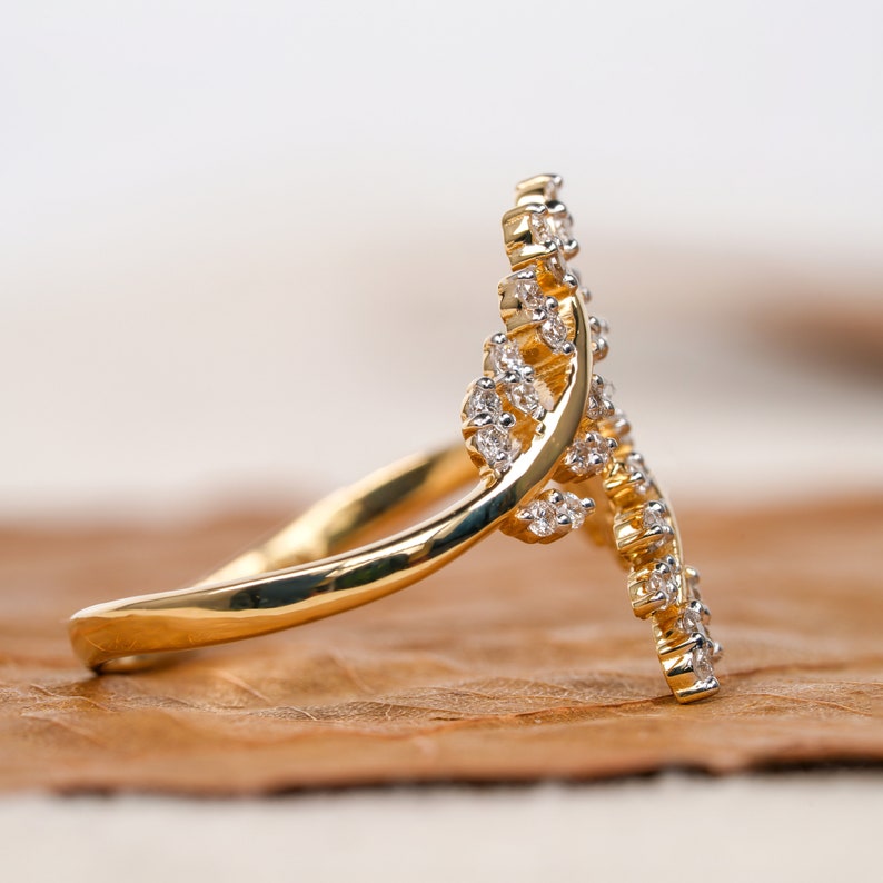 Nature Inspired Vine Ring for Women, Lab Diamond Leaf Ring