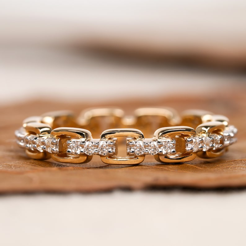 14K Gold Lab Grown Diamond Open Link Chain Ring