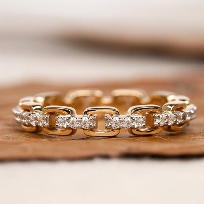 14K Gold Lab Grown Diamond Open Link Chain Ring