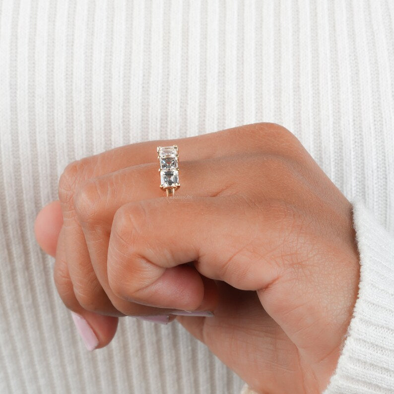 CarrÃ© Lab Diamond Five-Stone Ring, Solid Gold Stackable Band