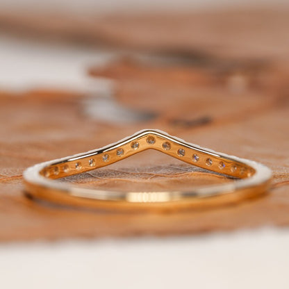 Lab Diamond Chevron Ring 14K Gold, V Shape Stacking Band