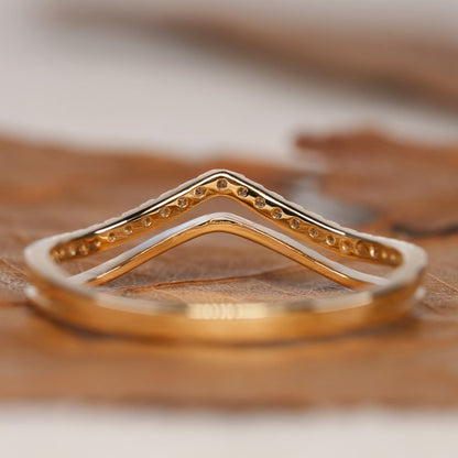 Lab Diamond V Shape Wedding Band 14K Gold, Pave Stacking Ring