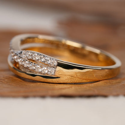 Crossover Lab Diamond Ring 14K Gold Criss Cross Wedding Band