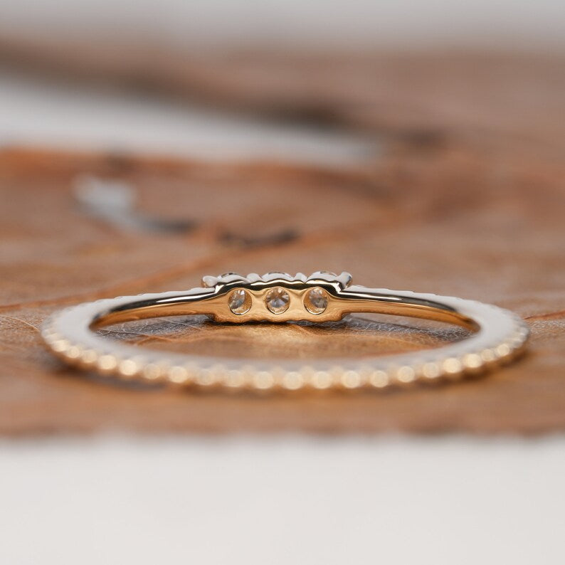 Thin Triple Stone Diamond Ring | Daily Wear Stacking Ring