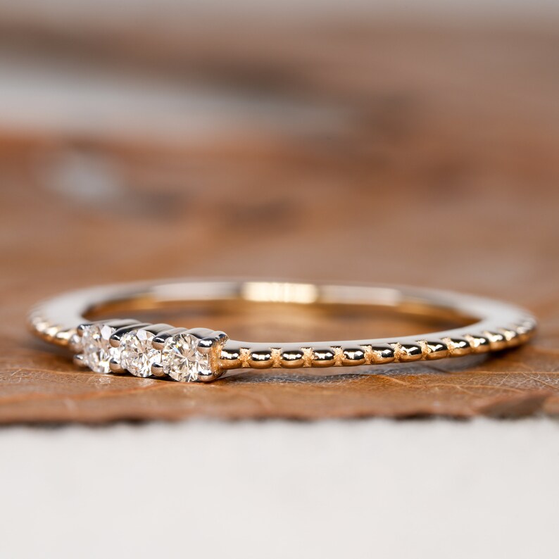 Thin Triple Stone Diamond Ring | Daily Wear Stacking Ring
