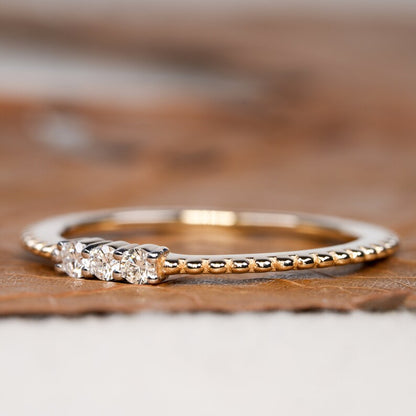 Thin Triple Stone Diamond Ring | Daily Wear Stacking Ring
