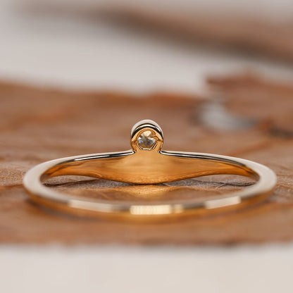 Lab Grown Diamond Curved Solitaire Ring 14K Gold Dainty Stackable Ring