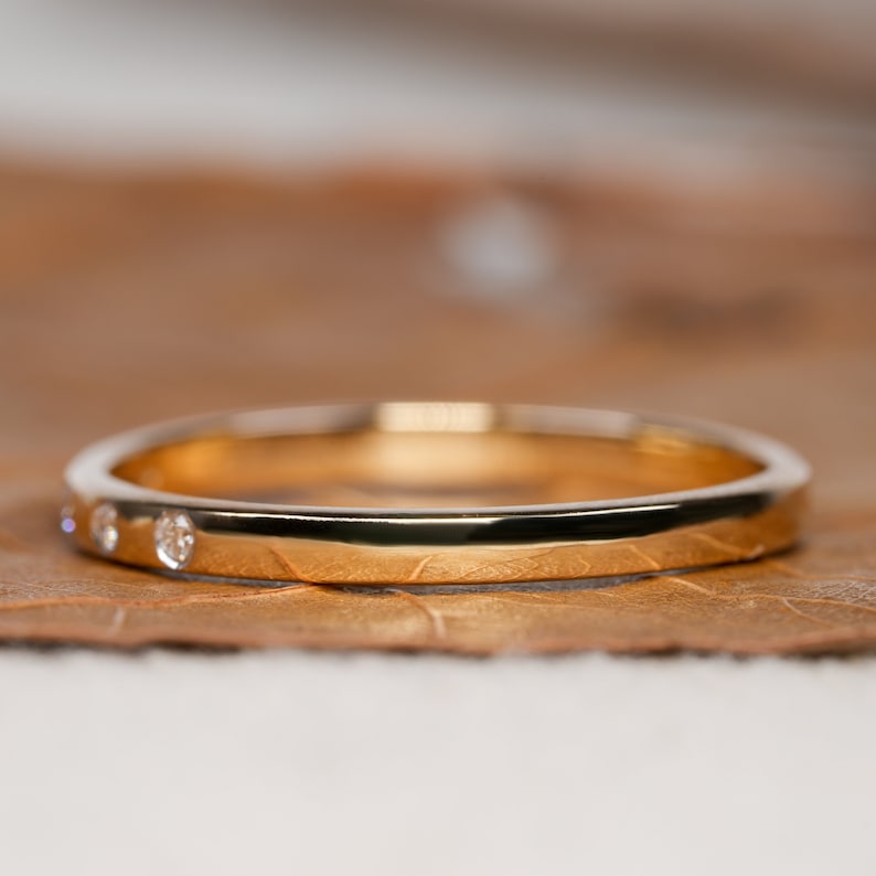14K Gold 5 Stone Diamond Ring Dainty Stacking Band