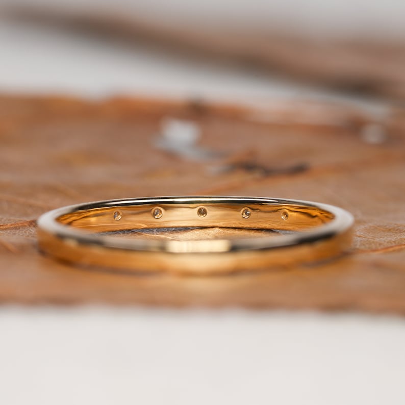 14K Gold 5 Stone Diamond Ring Dainty Stacking Band