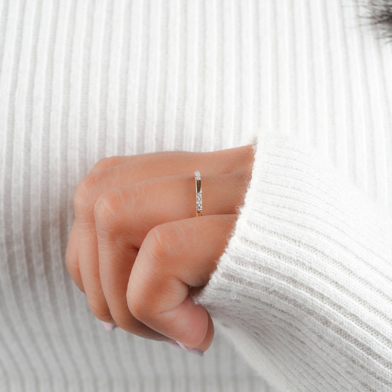 Lab Diamond Wedding Band 14K Gold, Minimal Pave Stacking Ring