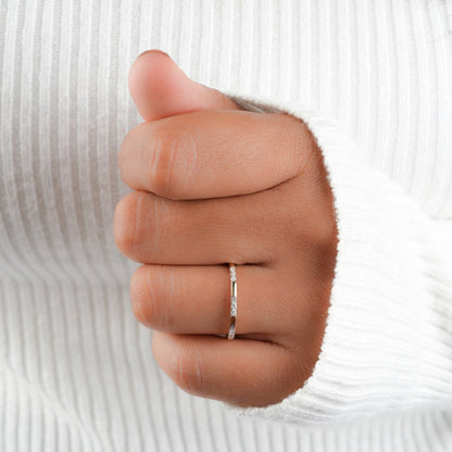 Lab Diamond Wedding Band 14K Gold, Minimal Pave Stacking Ring