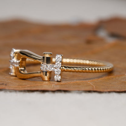 14K Gold Round Lab Diamond Buckle Ring