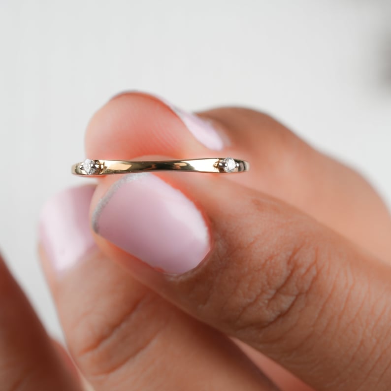 14K Yellow Gold Lab Diamond Open Ring, Minimalist Wedding Band