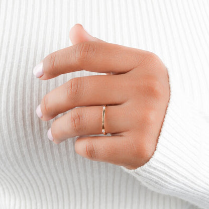 14K Yellow Gold Lab Diamond Open Ring, Minimalist Wedding Band