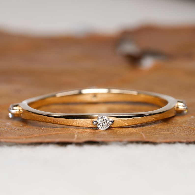 14K Yellow Gold Lab Diamond Open Ring, Minimalist Wedding Band