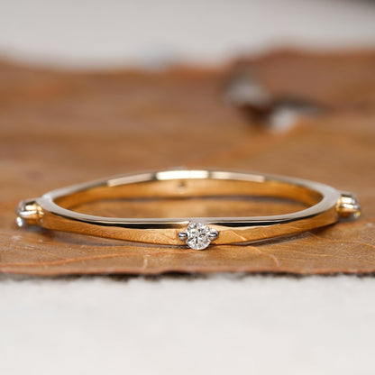 14K Yellow Gold Lab Diamond Open Ring, Minimalist Wedding Band