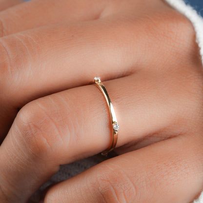 14K Yellow Gold Lab Diamond Open Ring, Minimalist Wedding Band