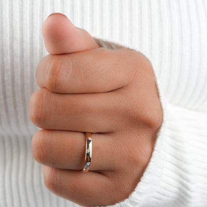 Lab Diamond Bezel Band Ring 14K Gold, Minimal Wedding Band