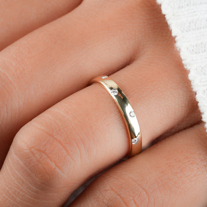 Lab Diamond Bezel Band Ring 14K Gold, Minimal Wedding Band