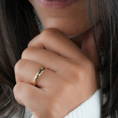 Lab Diamond Bezel Band Ring 14K Gold, Minimal Wedding Band