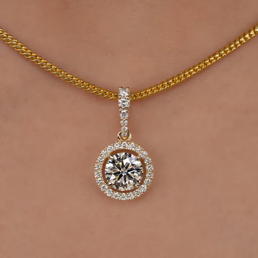 1 CT Round Diamond Halo Pendant Lab Diamond Anniversary Pendant Cluster Lab Grown Diamond Pendant for Birthday Gift Simple Pendant for Wife