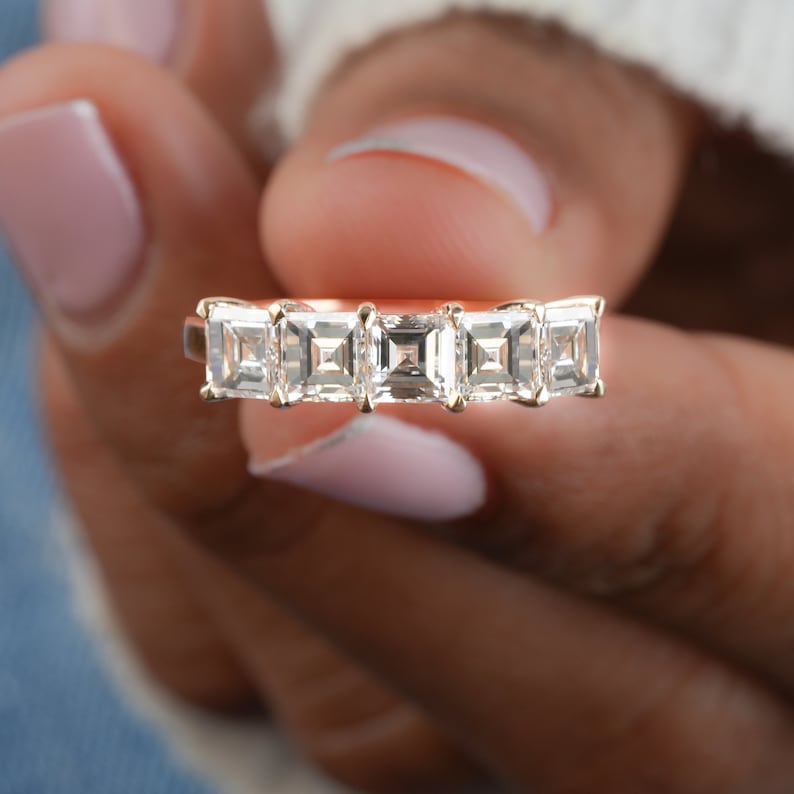CarrÃ© Lab Diamond Five-Stone Ring, Solid Gold Stackable Band