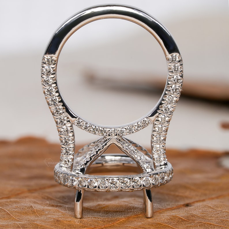 Semi Mount Ring For 13MM Round Brilliant Diamond Pave Setting Semi Mount Engagement Ring Diamond Hidden Halo Semi Mount Wedding Ring