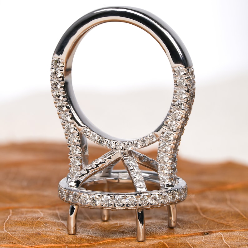 Semi Mount Ring For 13MM Round Brilliant Diamond Pave Setting Semi Mount Engagement Ring Diamond Hidden Halo Semi Mount Wedding Ring