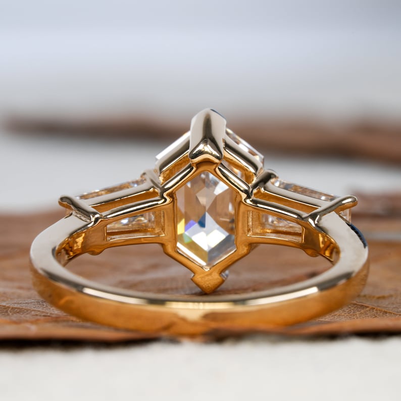 Dutch Marquise Lab Diamond Ring, 2CT Three Stone Baguette Ring