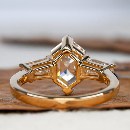 Dutch Marquise Lab Diamond Ring, 2CT Three Stone Baguette Ring