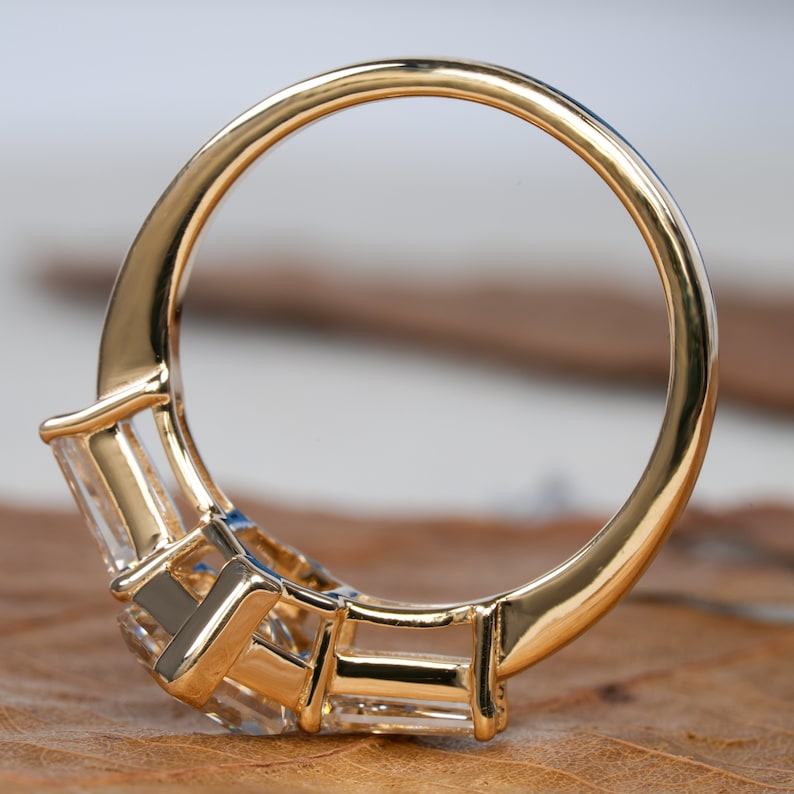 Dutch Marquise Lab Diamond Ring, 2CT Three Stone Baguette Ring